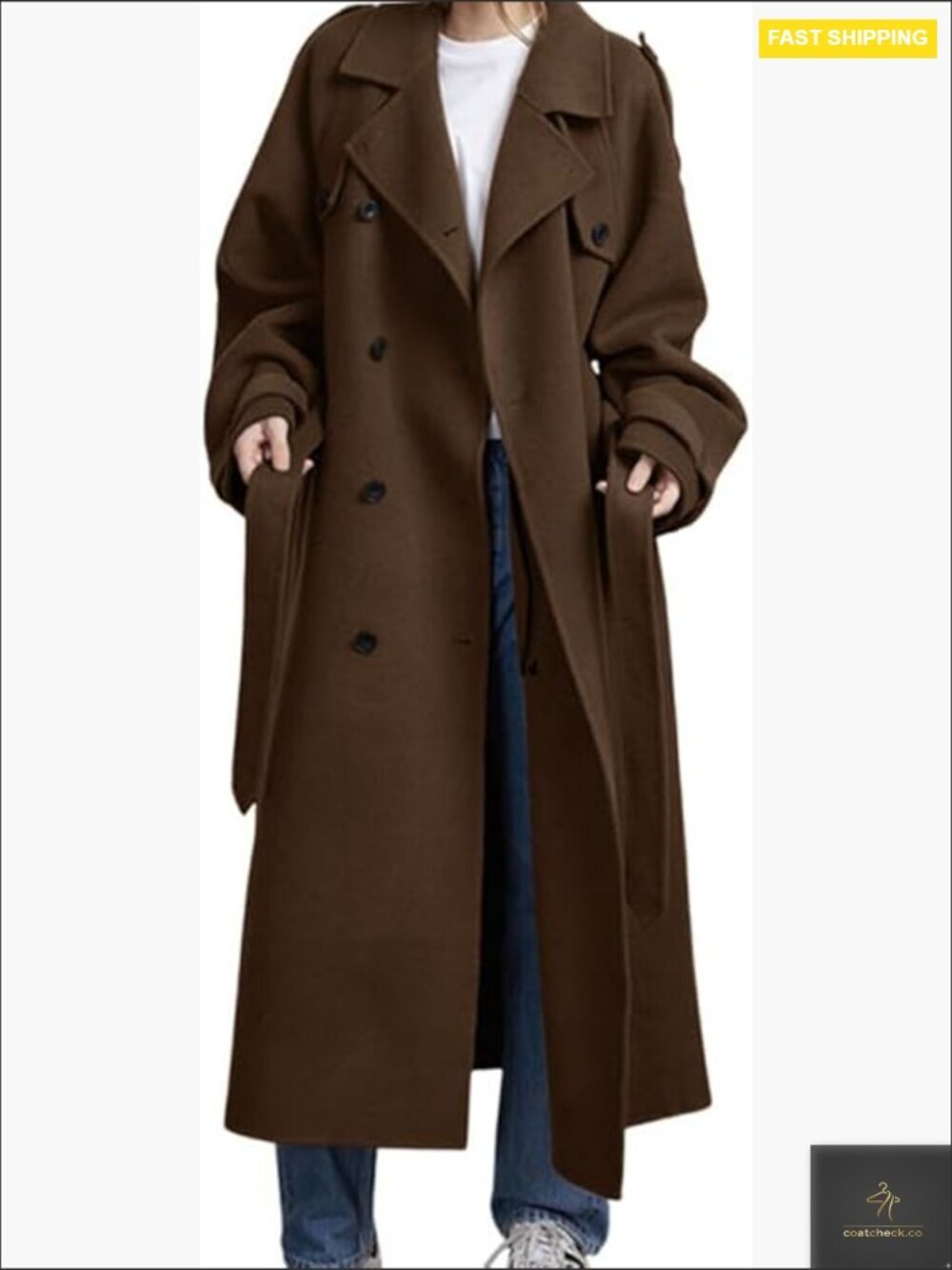 Classic Wool Pea Coat Elegant Overcoat Notch Lapel Double Breasted Winter
